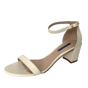 Stuart Weitzman Nearlynude Simple Sandal Open Toe Block Heel Off White Textur 10